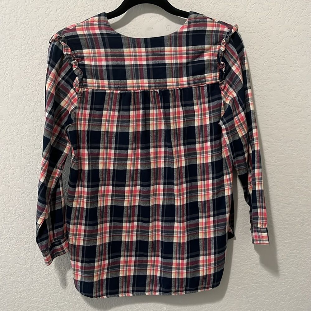 ANTHROPOLOGIE Isabella Sinclair Abilene Plaid Flannel Half Button Up, Size M - Picture 7 of 9
